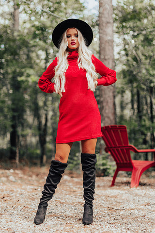 red sweater dress